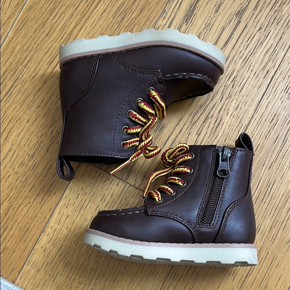 Brown Kids Boots with Zipper and Laces